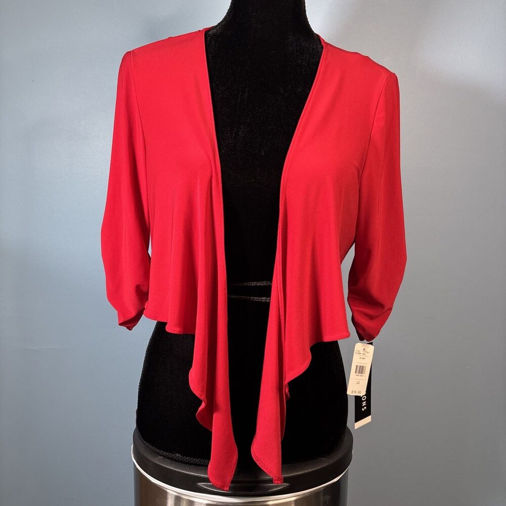 Perceptions New York Red Open Front Waterfall Lightweight Cardigan 12 NWT